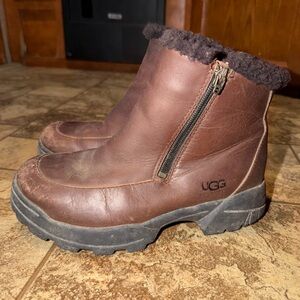UGG Brown Leather Zip-Front Ankle Boots